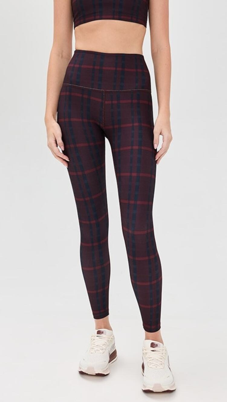 Beyond Yoga Softmark Caught In The Midi Leggings Dark Cherry Preppy Plaid L